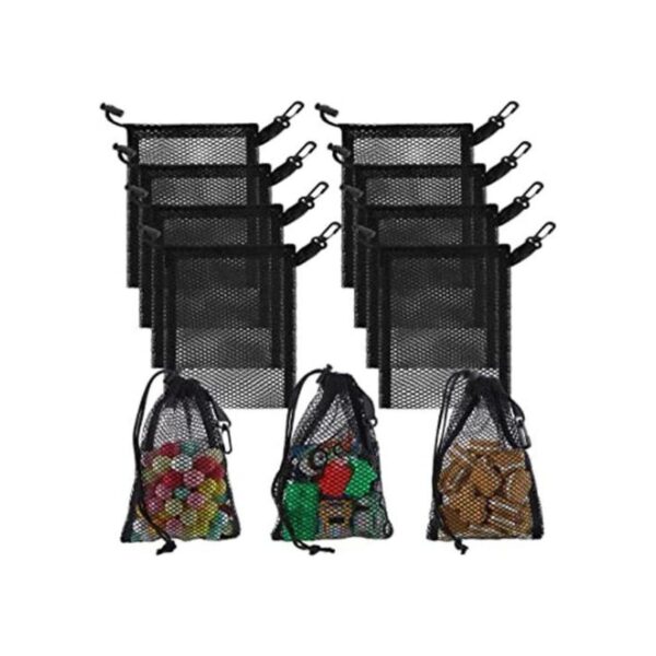 8 bolsas de malla negra con cordón con clips bolsas de