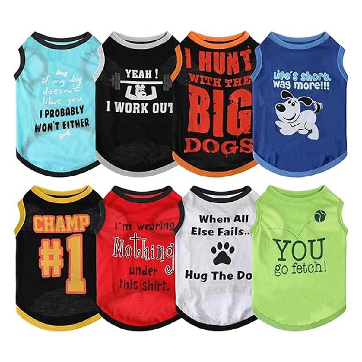 8 camisas para perros con estampado de mascotas con letras