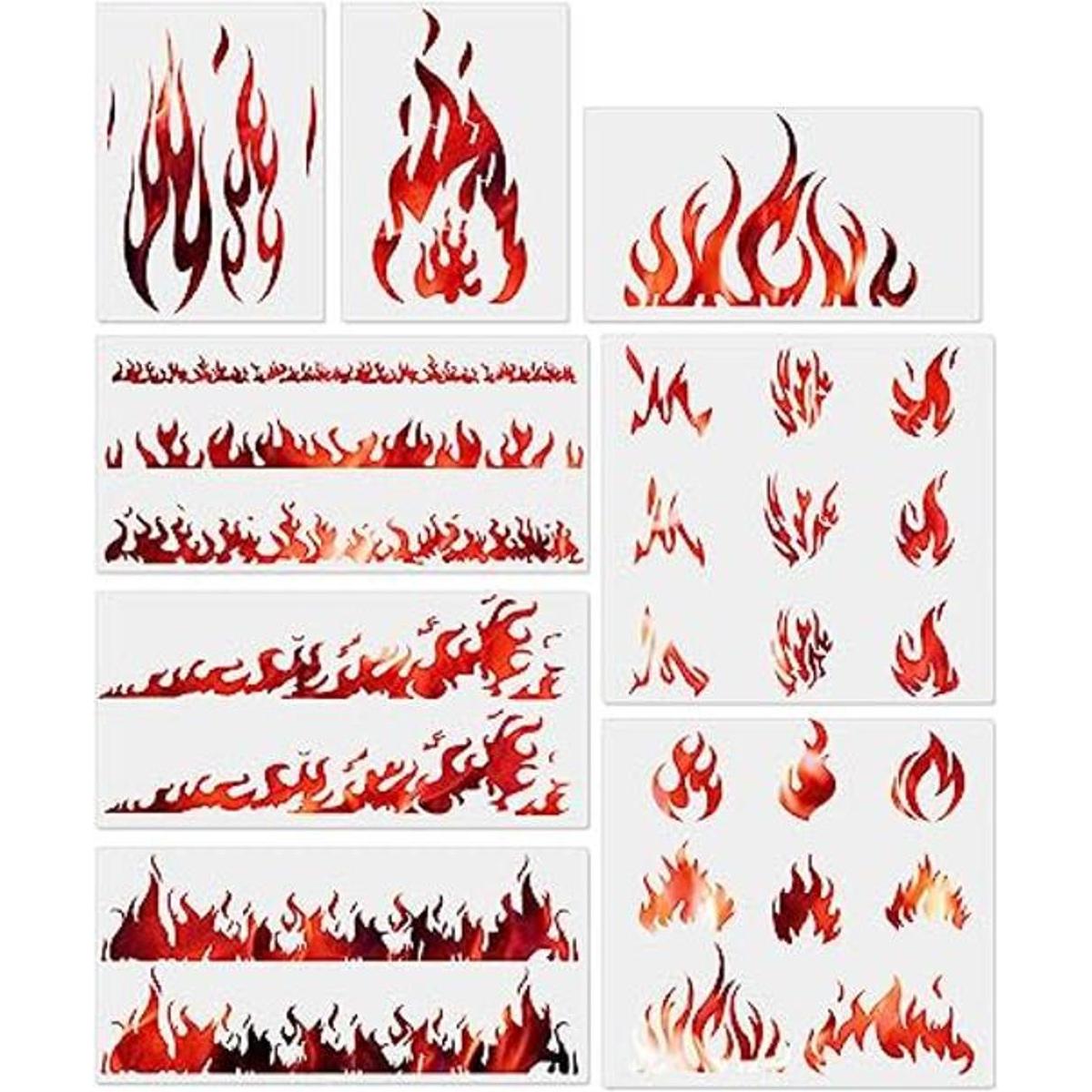 8 plantillas de aerógrafo de fuego para zapatos