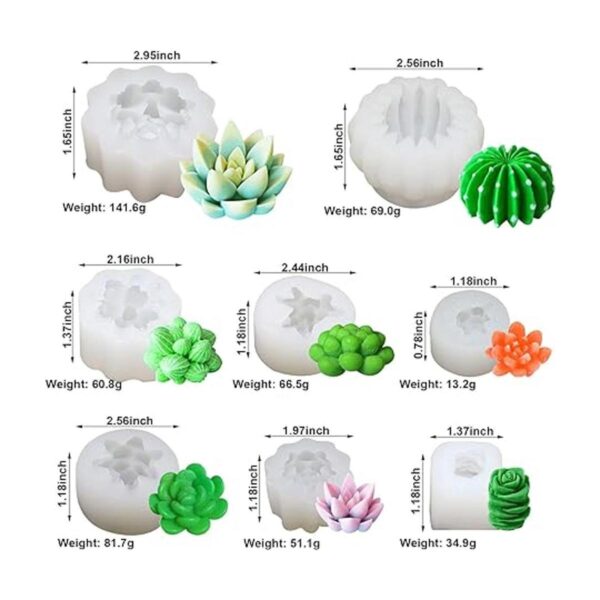 8 piezas suculentas moldes de silicona cactus flor resina