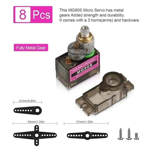 8 unids MG90S 0.32 oz servo motor micro metal engranaje_2