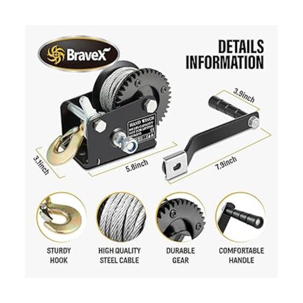 800lbs Capacity Heavy Duty Hand Winch Crank Strap Gear