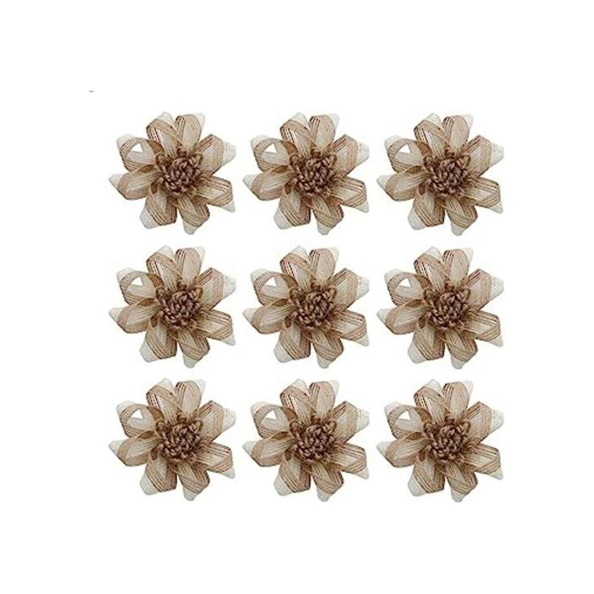 9 flores de arpillera vintage de yute de 3.15 pulgadas