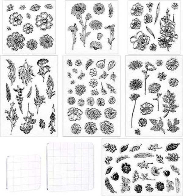 9 piezas serie flor claro sello artesanías flores sellos