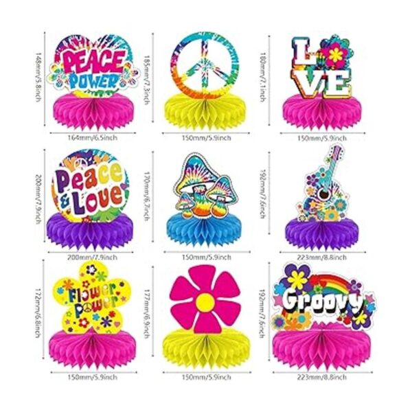 9 piezas de suministros de fiesta de los años 60 centros_2