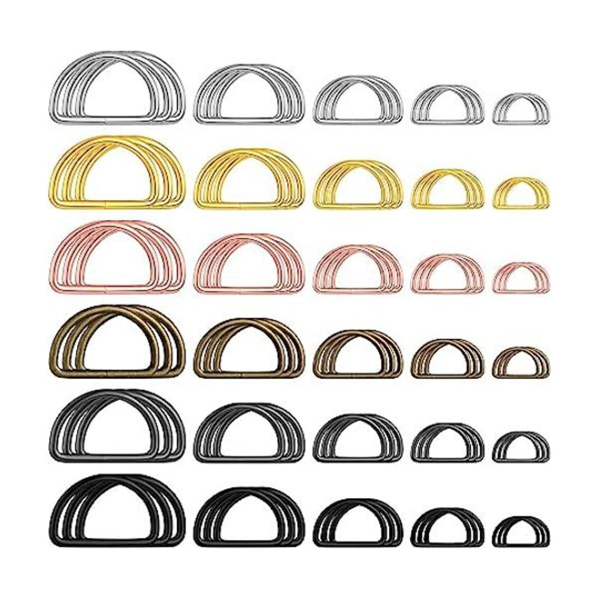 90 anillos en D de metal de colores surtidos en forma de