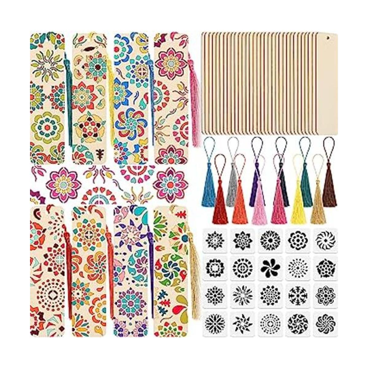 92 marcadores de madera sin terminar con borlas coloridas