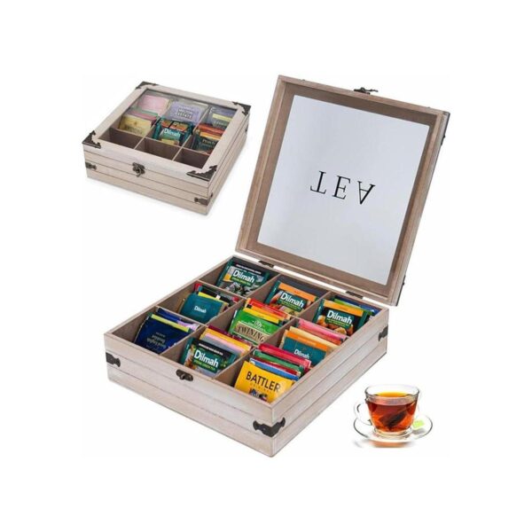 AHUONEL Organizador de caja de té 9 compartimentos caja_1