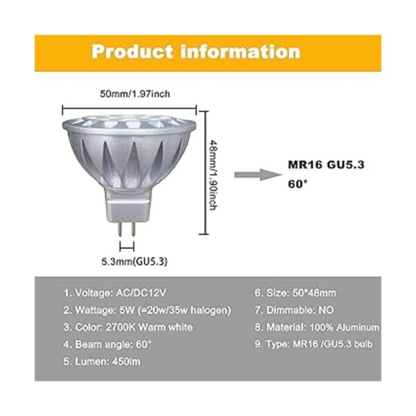 ALIDE Bombillas LED MR16 de 60 60 grados ángulo de haz_3