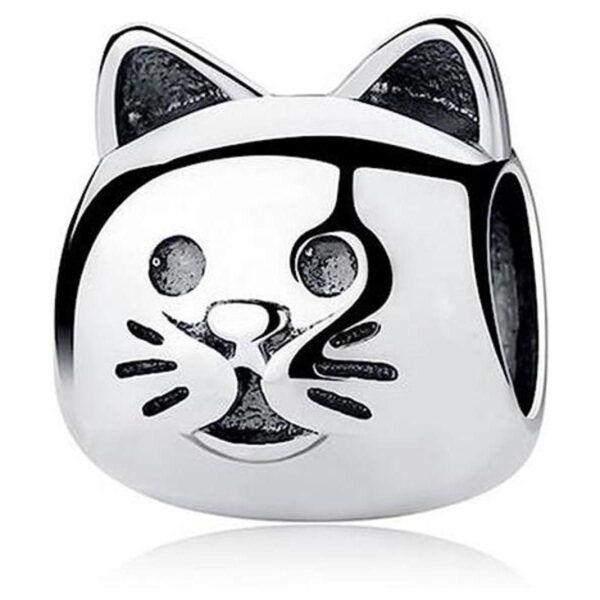 Abalorio de cabeza de gato plata de ley 925 para_1