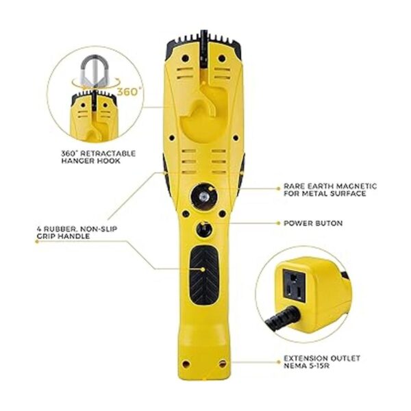 Aceland Luz de trabajo LED portátil con cable con mango de