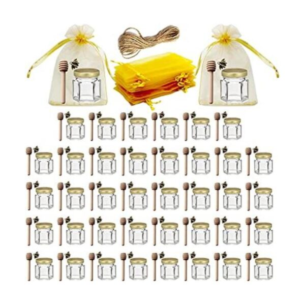 Adabocute 40 tarros de miel de vidrio hexagonales de 1.5
