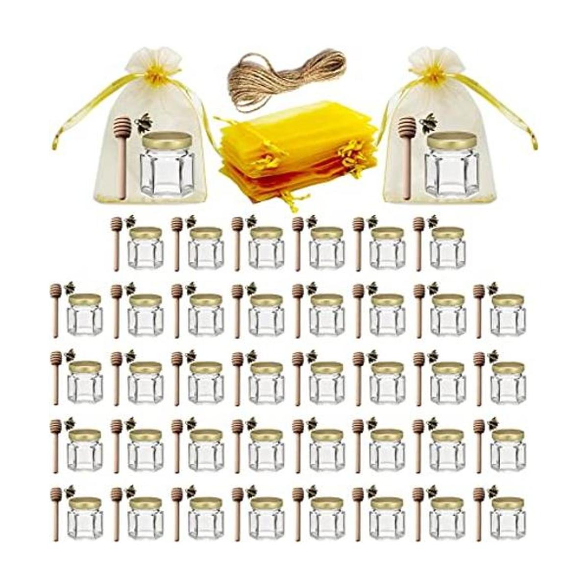 Adabocute 40 tarros de miel de vidrio hexagonales de 1.5