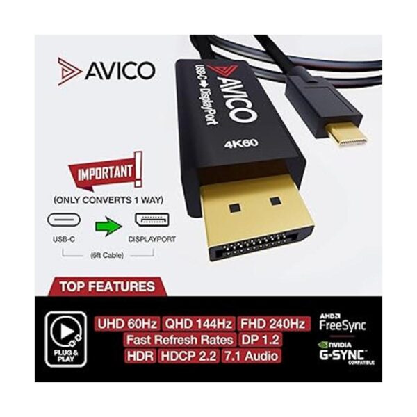 Adaptador USB C a DisplayPort 1.2 4K 60Hz HDR 2K_3