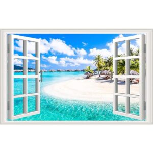 Adhesivos de pared para ventanas falsas de playa 3D de