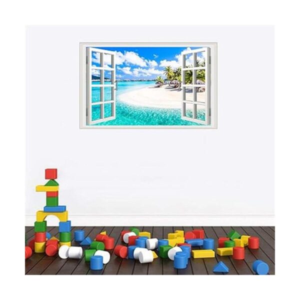 Adhesivos de pared para ventanas falsas de playa 3D de