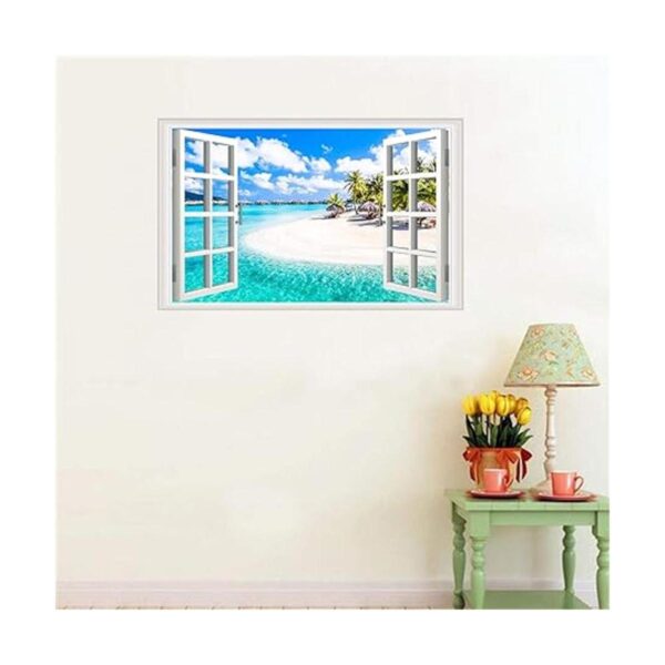 Adhesivos de pared para ventanas falsas de playa 3D de