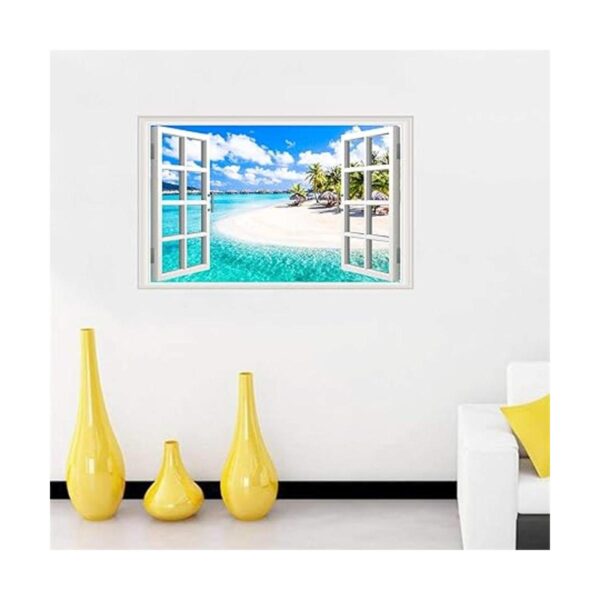 Adhesivos de pared para ventanas falsas de playa 3D de
