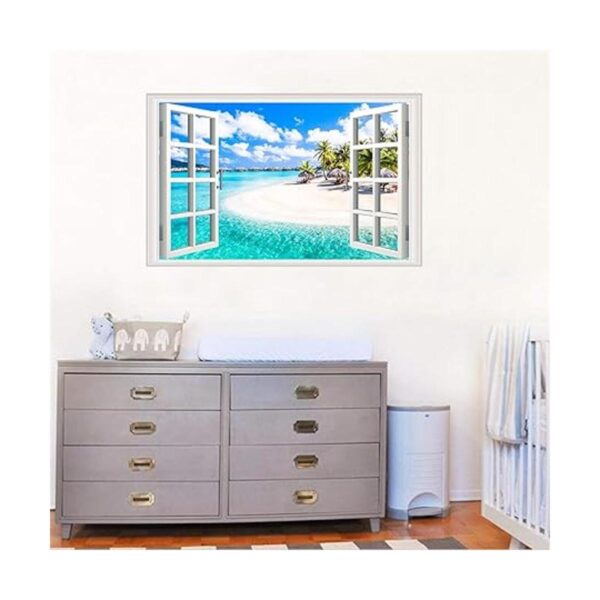Adhesivos de pared para ventanas falsas de playa 3D de