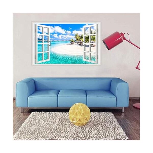 Adhesivos de pared para ventanas falsas de playa 3D de