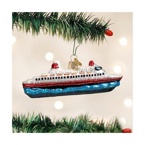 Adorno navideño de vidrio soplado con diseño de barco de_2