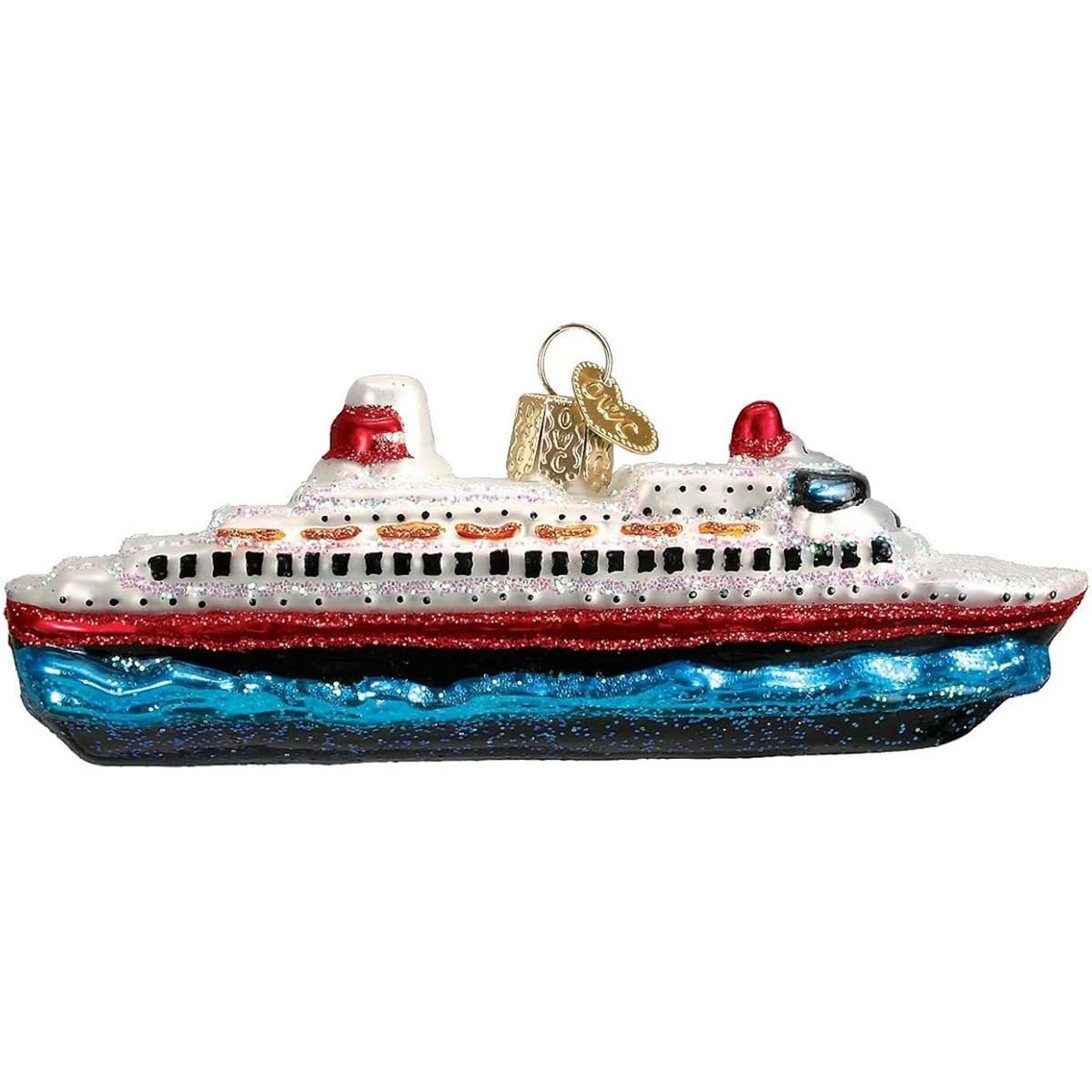 Adorno navideño de vidrio soplado con diseño de barco de
