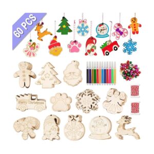 AerWo 60 adornos de Navidad de madera 12 estilos de_1