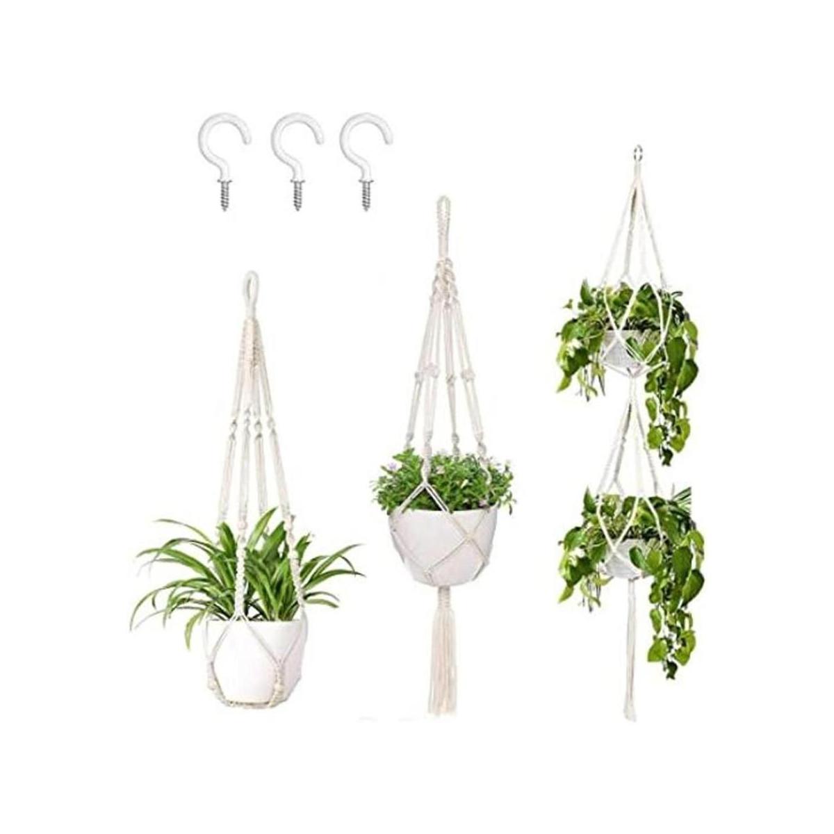 AerWo Paquete de 3 macetas colgantes de macramé para