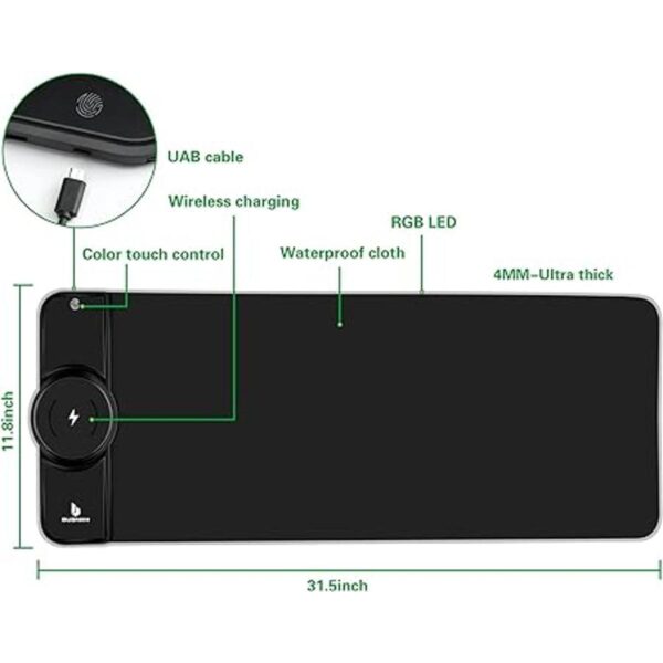 Alfombrilla de mouse RGB para juegos con carga inalámbrica_2