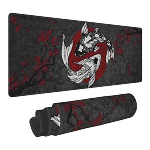 Alfombrilla de ratón japonesa Koi Fish Ying Yang negro y_1