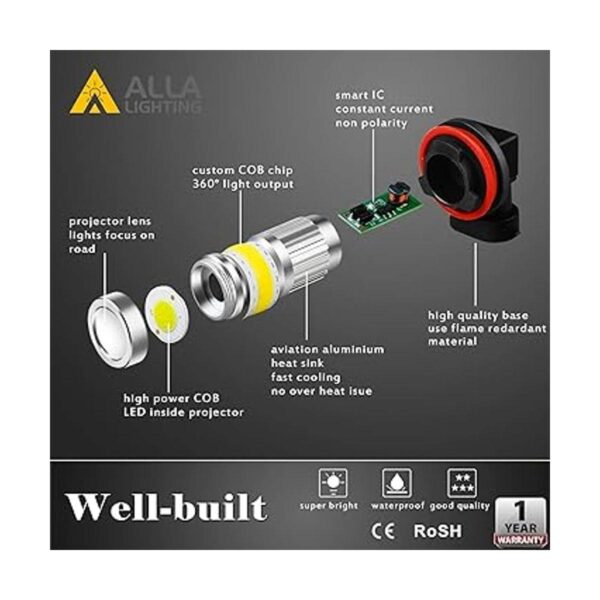 Alla Lighting Bombillas LED H8 H11 H16 de 2800 lm 3000 K_4
