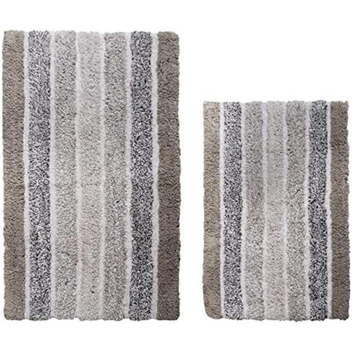 Alpine Stripe Juego de 2 alfombras de baño de color gris