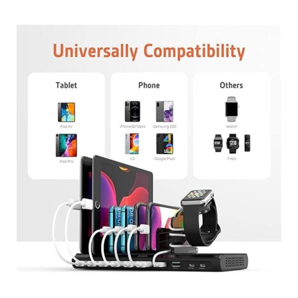 Alxum Estación de carga rápida USB C 96 W y 10 puertos_5