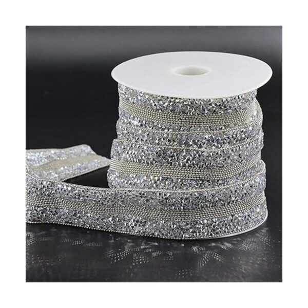 Jerler Borde de cinta de diamantes de imitación plateados_4