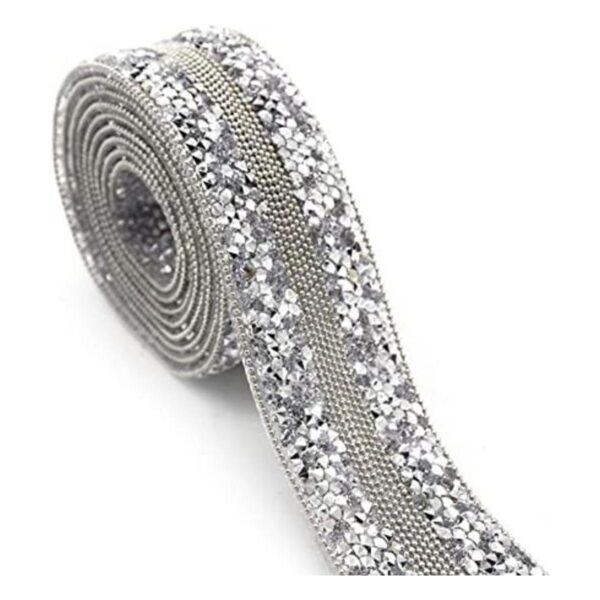 Jerler Borde de cinta de diamantes de imitación plateados_1