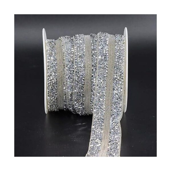 Jerler Borde de cinta de diamantes de imitación plateados_5