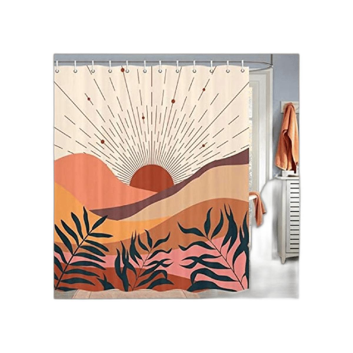 Mid Century Morden Cortina de ducha estilo bohemio
