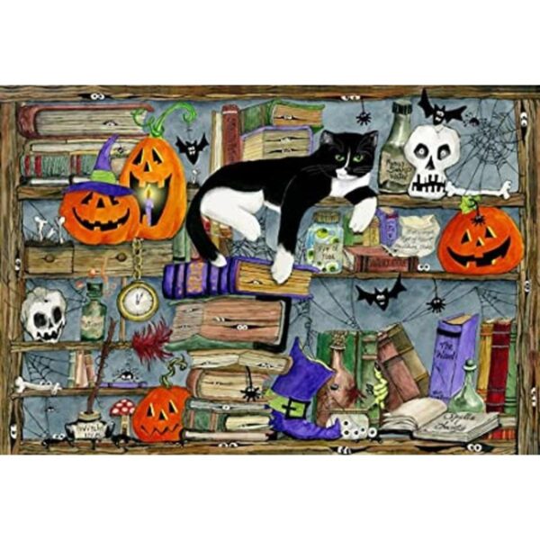 Rompecabezas de Halloween House Cat para niños 100 piezas_1