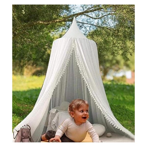 Toldo de cama para niños con malla colgante con pompones