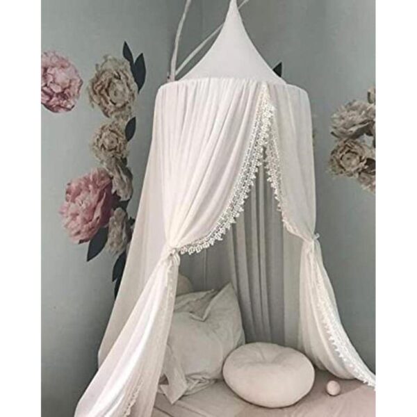 Toldo de cama para niños con malla colgante con pompones