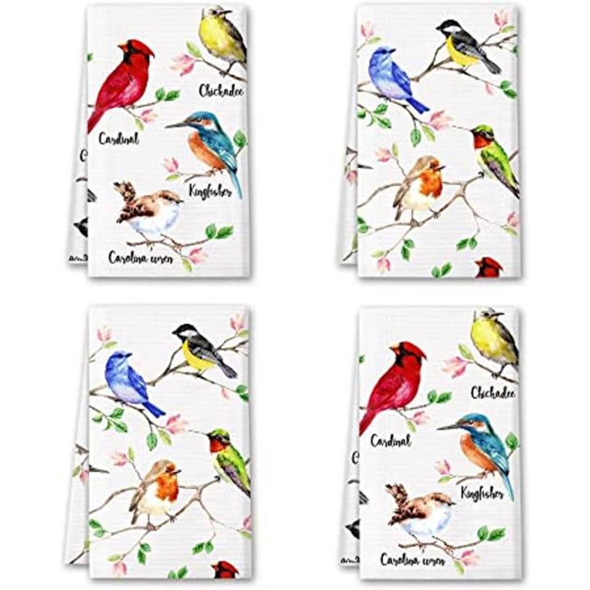 Juego de 4 toallas de cocina de pájaros en rama colibrí