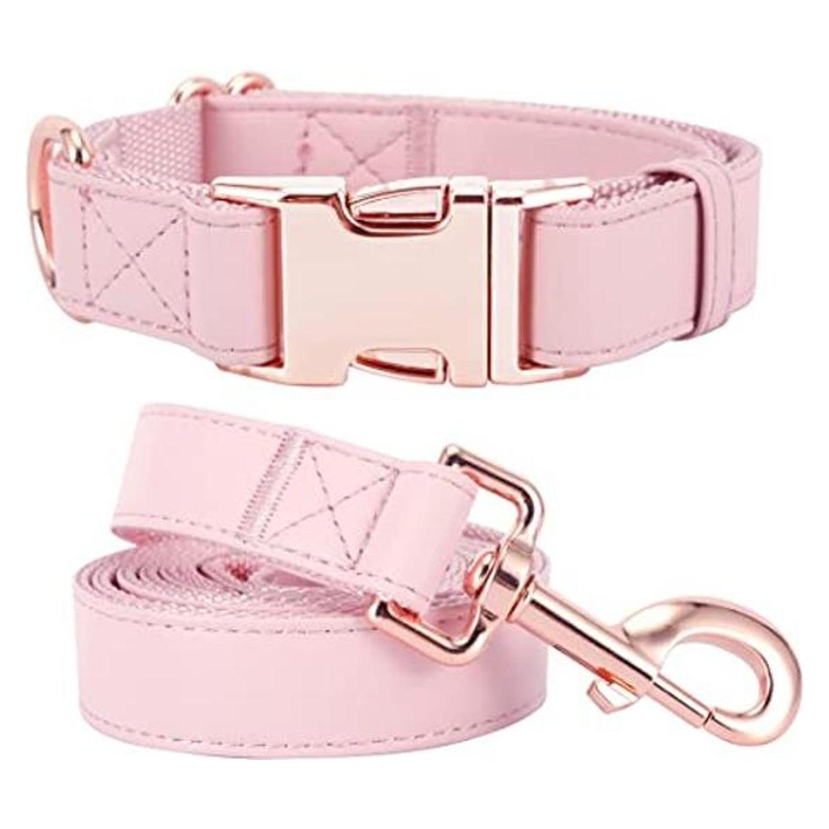 Juego de collar y correa para perro. Piel vegana suave y
