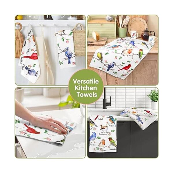 Juego de 4 toallas de cocina de pájaros en rama colibrí_5