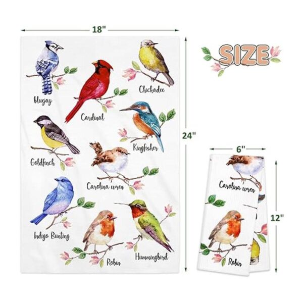 Juego de 4 toallas de cocina de pájaros en rama colibrí_3