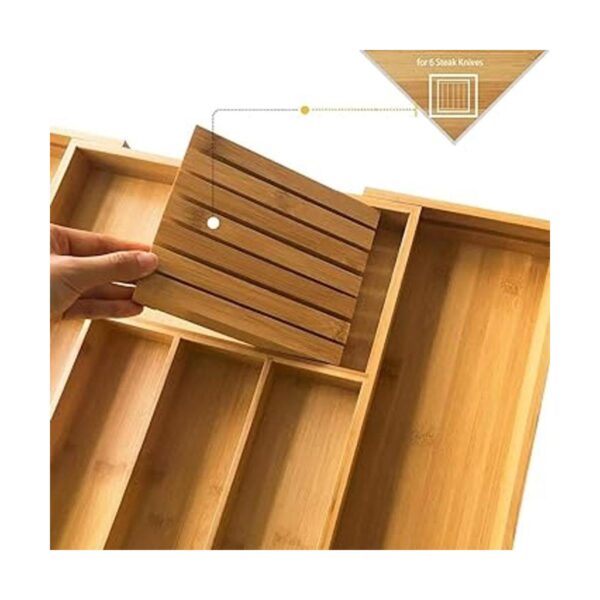 Organizador de cajones de cubiertos de bambú para cocina_2