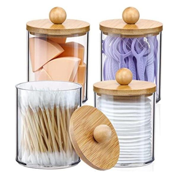 Paquete de 4 dispensadores Qtip con tapas de bambú