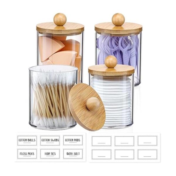Paquete de 4 dispensadores Qtip con tapas de bambú