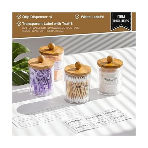 Paquete de 4 dispensadores Qtip con tapas de bambú