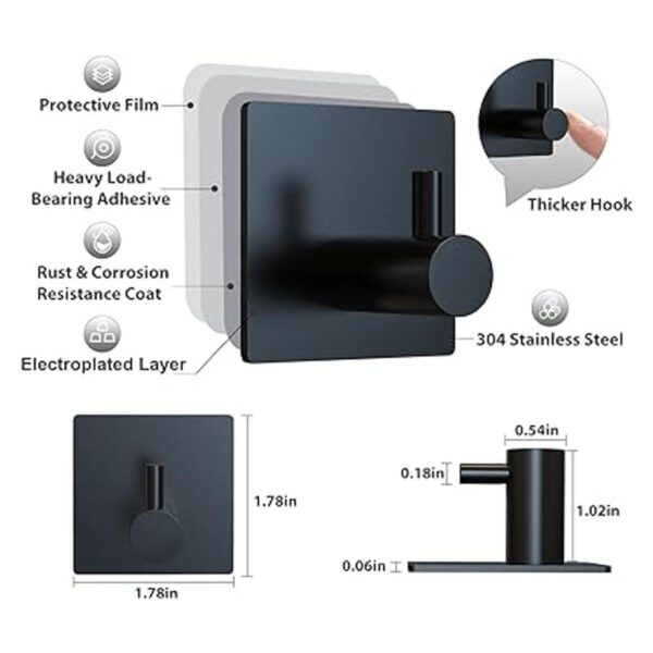 VISV Ganchos adhesivos negros para toallas de pared de_5