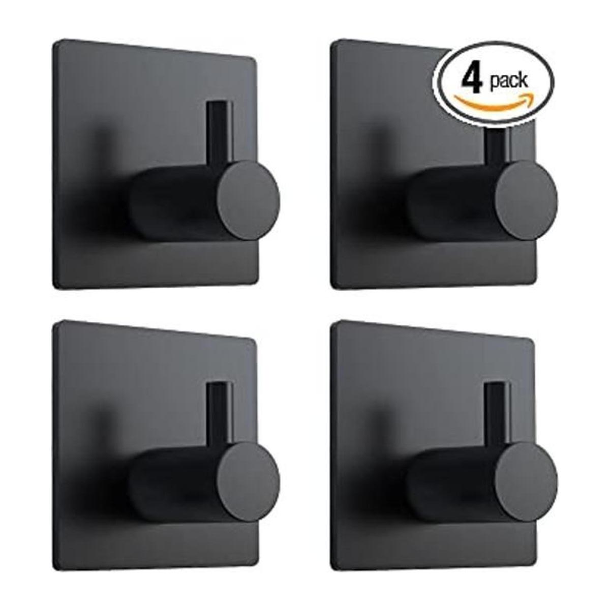 VISV Ganchos adhesivos negros para toallas de pared de